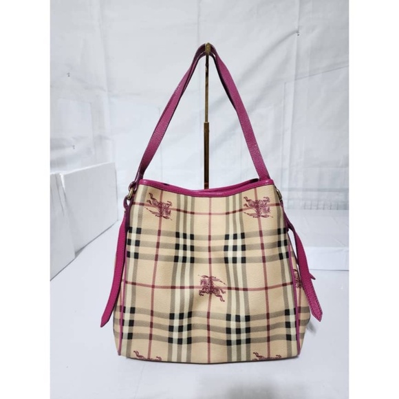 Authentic Burberry Haymarket Check Canterbury Tote Bag Beige/Pink - Picture 1 of 16